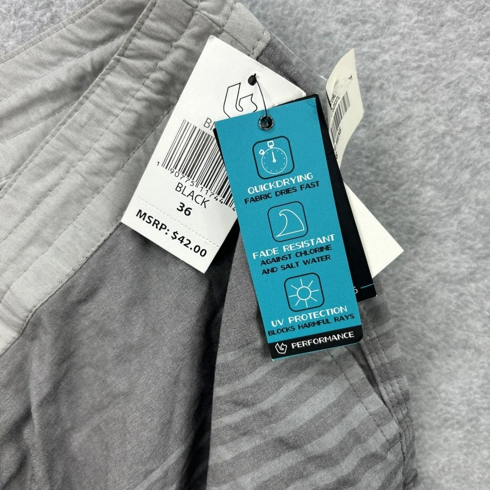 Burnside Board‎ Shorts Mens 36 Gray Striped Unlined Swim Trunks Beach Surf NEW